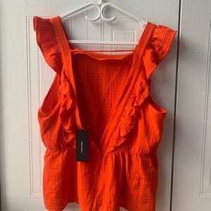 Orange Ruffled Sleeveless Top